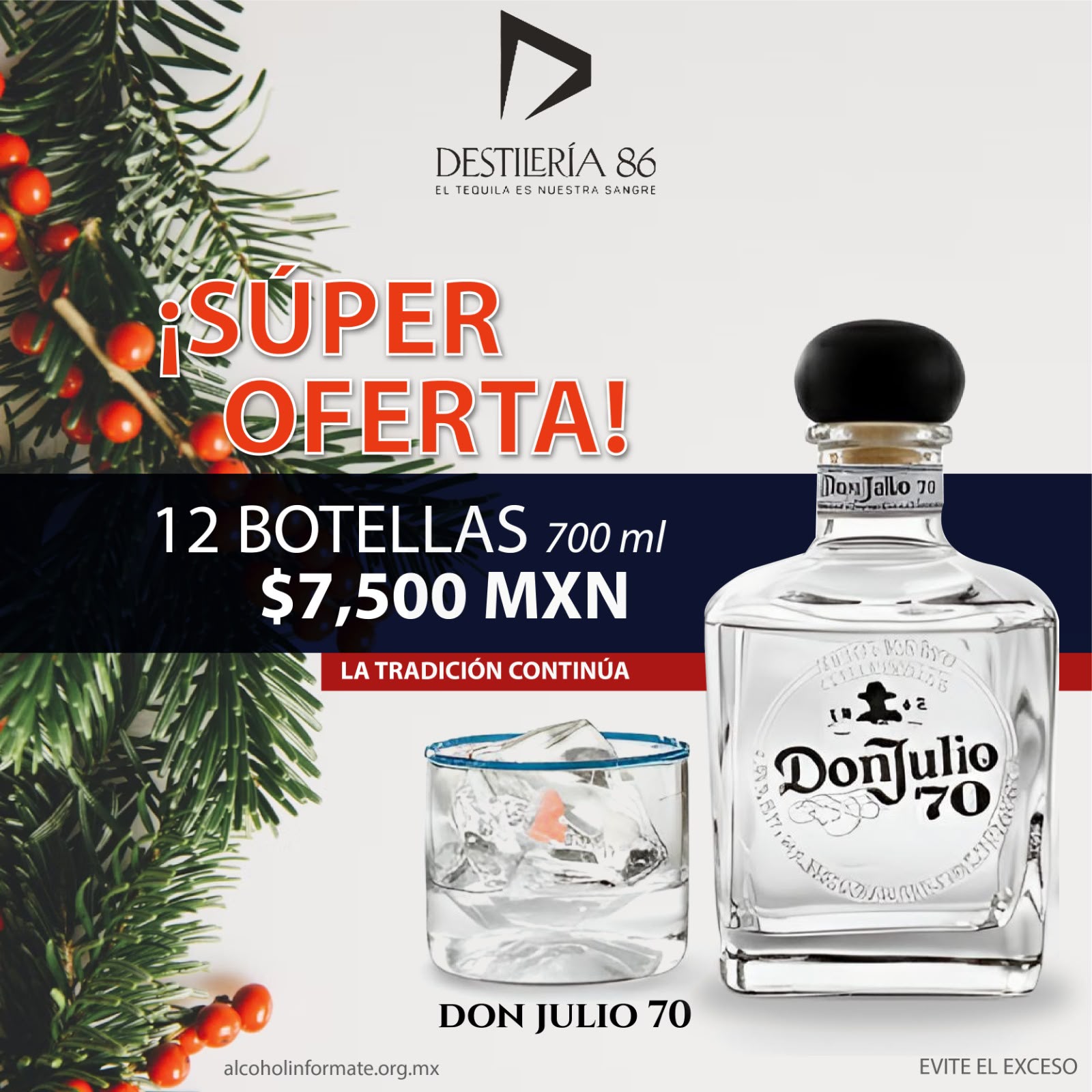 Don Julio 70 Cristalino — caja de 12 botellas de 700ml a $7,500 MXN