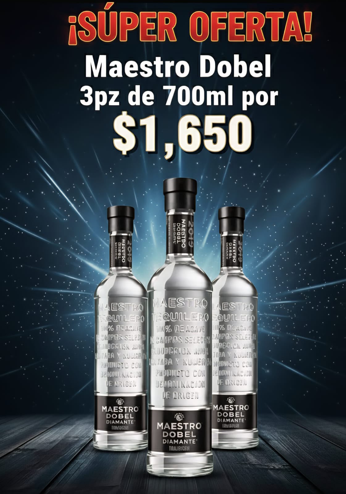 Maestro Dobel Diamante — 3 botellas 700ml a $1,650 MXN