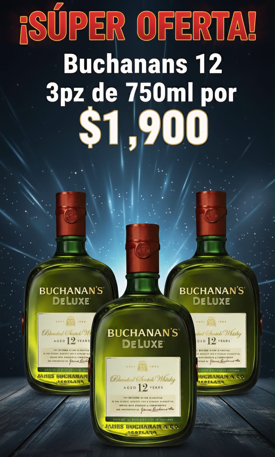 Buchanan's DeLuxe 12 años — 3 botellas 750ml a $1,900 MXN